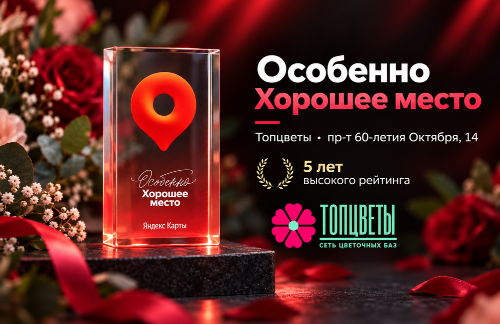 Пять лет высокого рейтинга: магазин Топцветы получил награду Яндекса