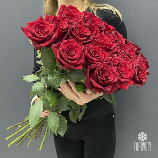 Букет из 25 красных роз Эксплорер 70см