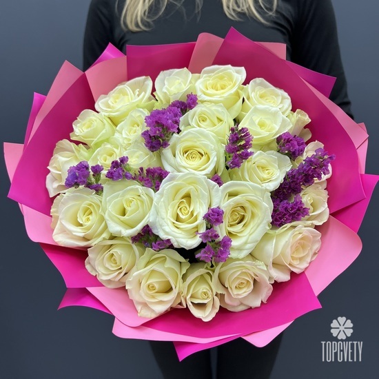 Букет из 25 белых роз 40см