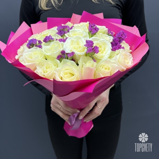 Букет из 25 белых роз 40см