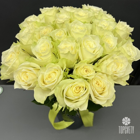 Букет из 25 белых роз Кения 40см