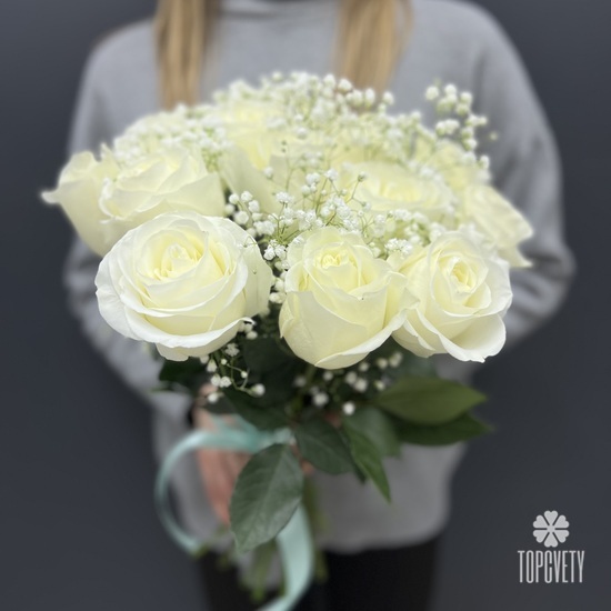 Букет из 15 белых роз 50см 