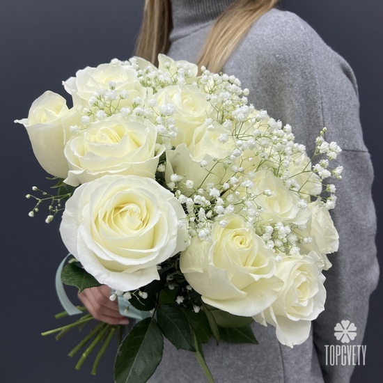 Букет из 15 белых роз 50см 