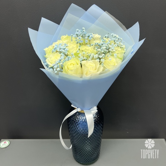 Букет из 15 белых роз 40 см