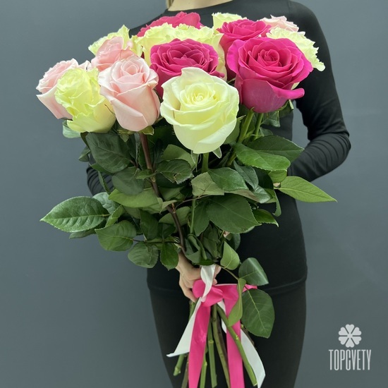 Букет из 15 белых роз микс 70см