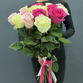 Букет из 15 белых роз микс 70см