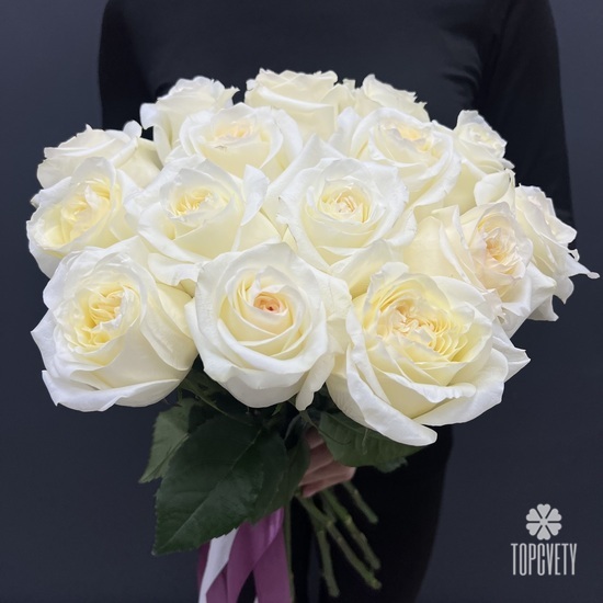 Букет из 15 белых роз пионовидных Кендел Лайт 50см