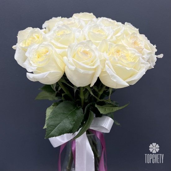 Букет из 15 белых роз пионовидных Кендел Лайт 50см