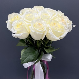 Букет из 15 белых роз пионовидных Кендел Лайт 50см