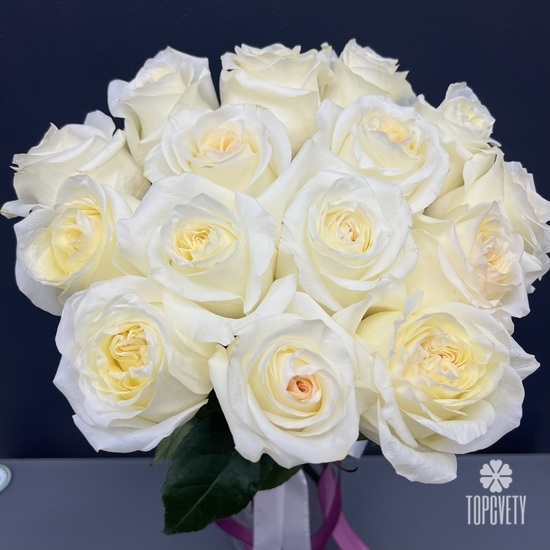 Букет из 15 белых роз пионовидных Кендел Лайт 50см