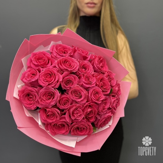 Букет из 25 розовых роз 50см