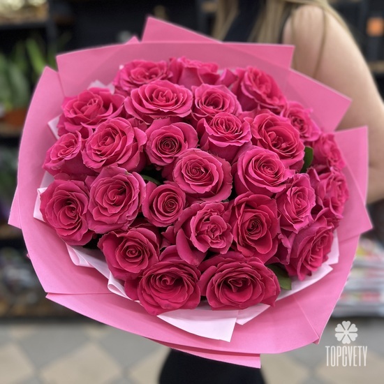 Букет из 25 розовых роз 50см