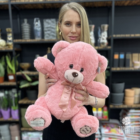 Букет из 25 розовых роз + мягкая игрушка 