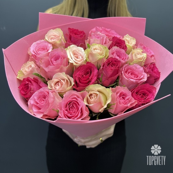 Букет из 25 розовых роз микс 40см