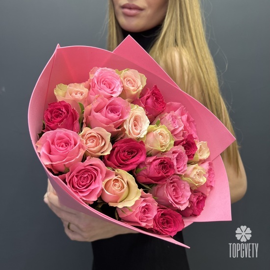 Букет из 25 розовых роз микс 40см