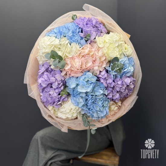 Букет из 11 разноцветных гортензий