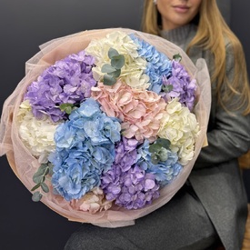Букет из 11 разноцветных гортензий