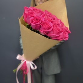 Букет из 15 розовых крупных роз 70см