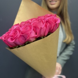 Букет из 15 розовых крупных роз 70см