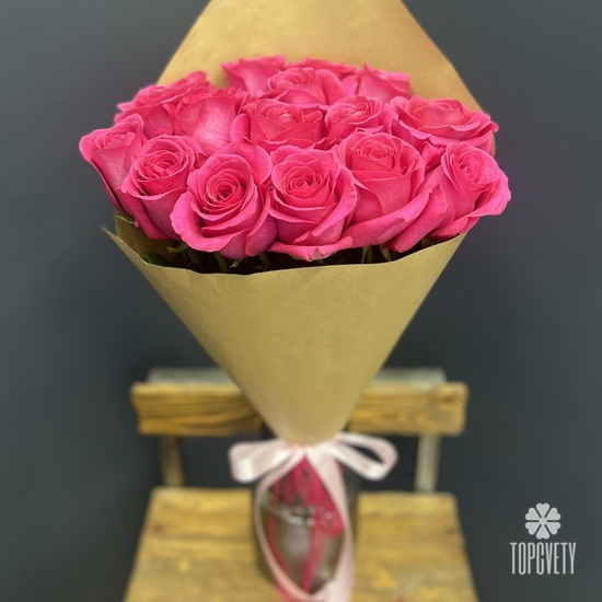 Букет из 15 розовых крупных роз 70см