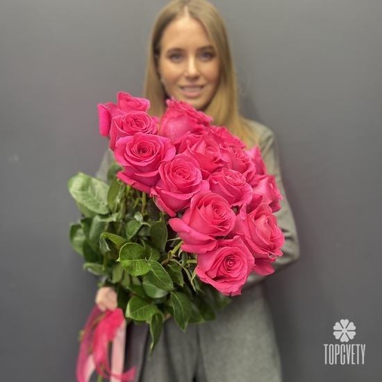 Букет из 15 розовых роз Пинк Флойд 70см