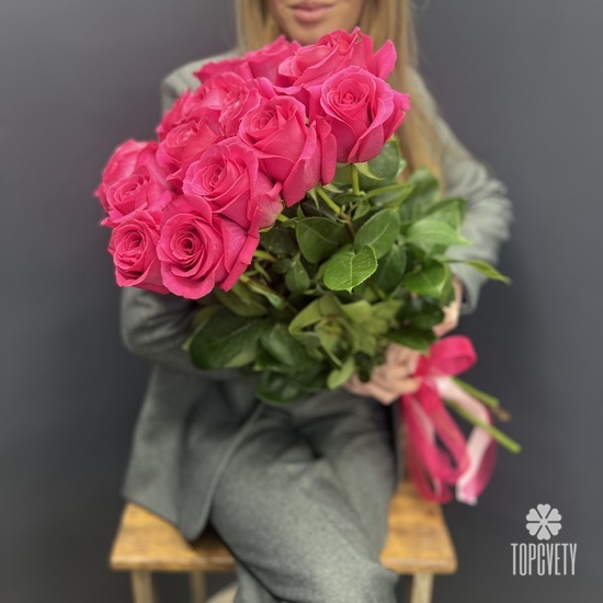 Букет из 15 розовых роз Пинк Флойд 70см