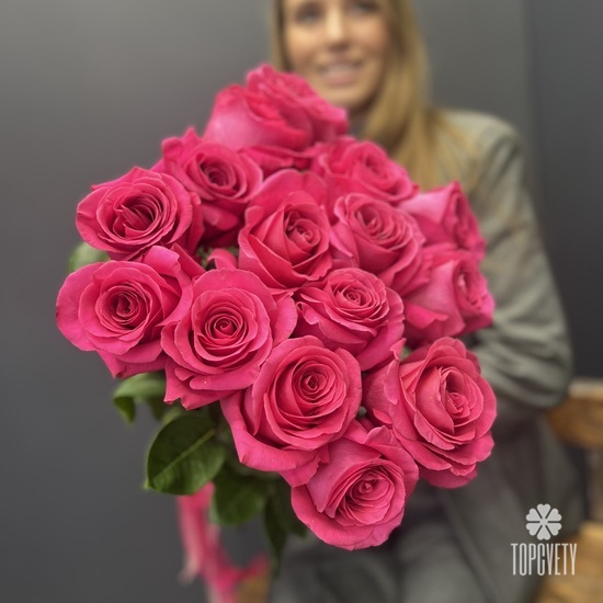 Букет из 15 розовых роз Пинк Флойд 70см