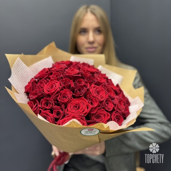 Букет из 51 красной розы Россия 40см
