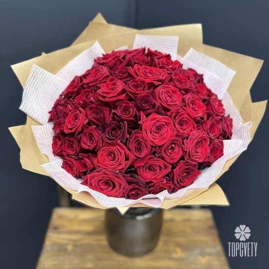Букет из 51 красной розы Россия 40см
