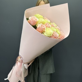 Букет из 15 розовых роз микс 70см