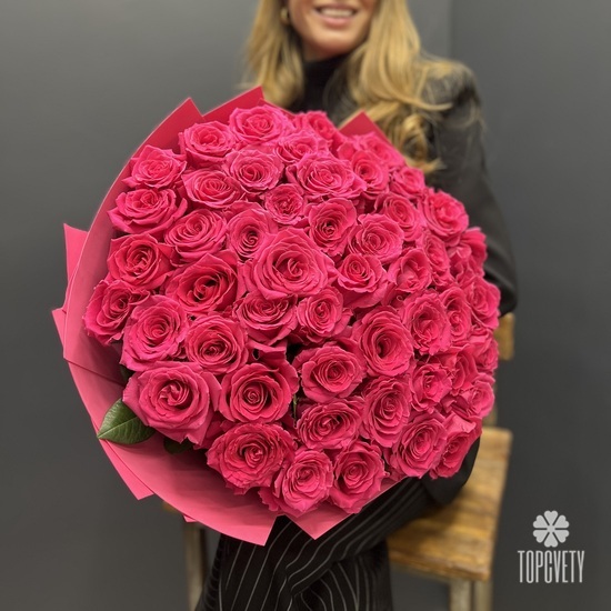 Букет из 51 розовой розы 60см