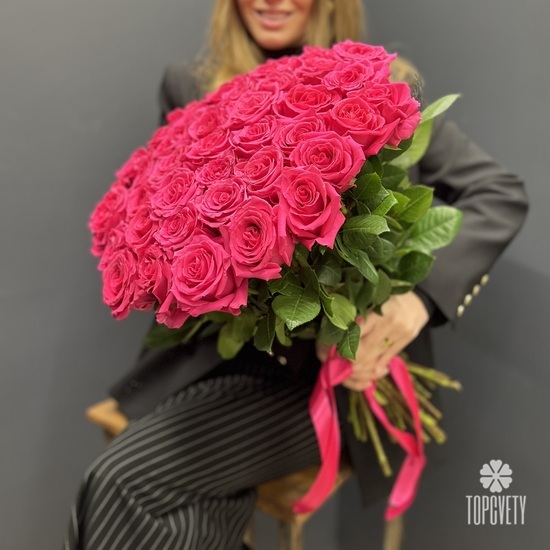 Букет из 51 розовой розы 50см