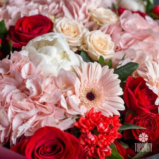 Букет из гортензий, роз и гербер