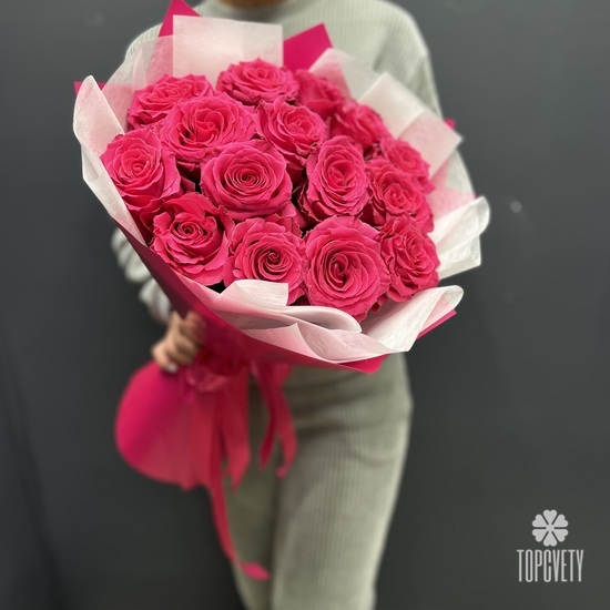 Букет из 15 розовых роз Пинк Флойд 50см