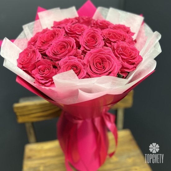 Букет из 15 розовых роз Пинк Флойд 50см
