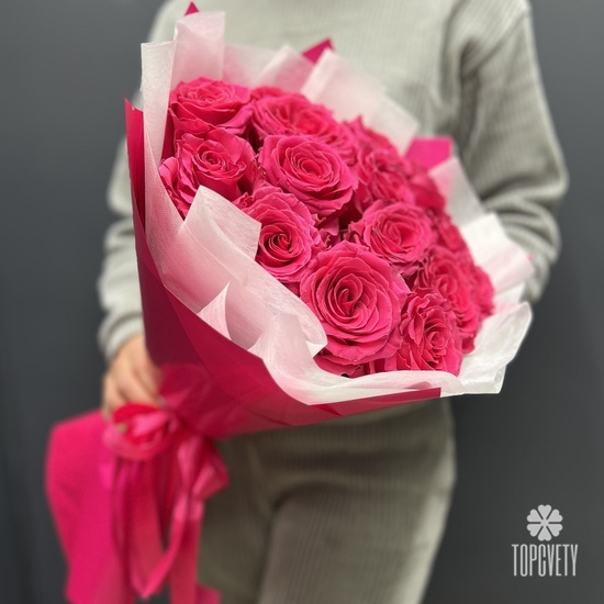 Букет из 15 розовых роз Пинк Флойд 50см
