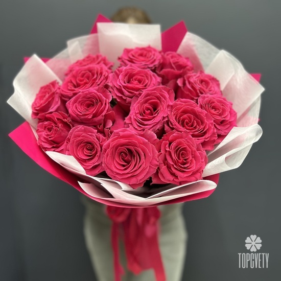 Букет из 15 розовых роз Пинк Флойд 50см