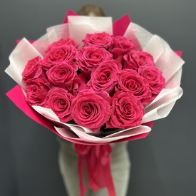 Букет из 15 розовых роз Пинк Флойд 50см