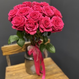 Букет из 15 розовых роз 60см