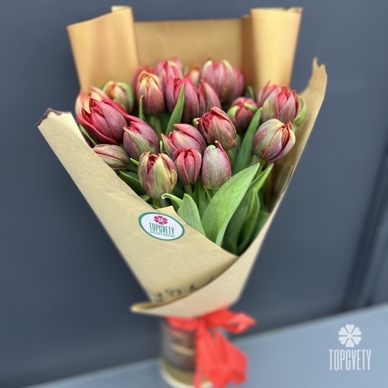 Букет из 25 красных пионовидных тюльпанов