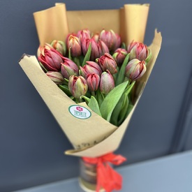 Букет из 25 красных пионовидных тюльпанов