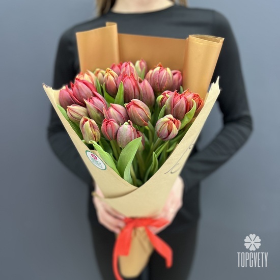 Букет из 25 красных пионовидных тюльпанов