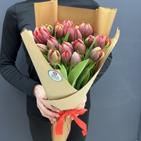 Букет из 25 красных пионовидных тюльпанов