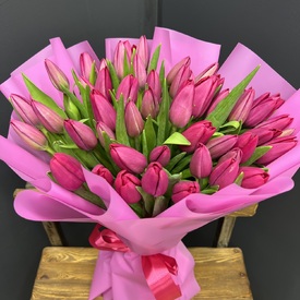 Букет из 51 розового тюльпана 