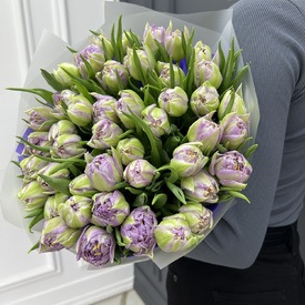 Букет из 51 сиреневого пионовидного тюльпана