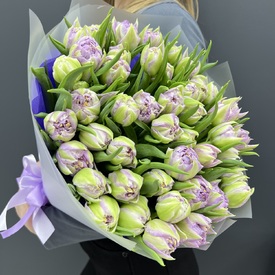 Букет из 51 сиреневого пионовидного тюльпана