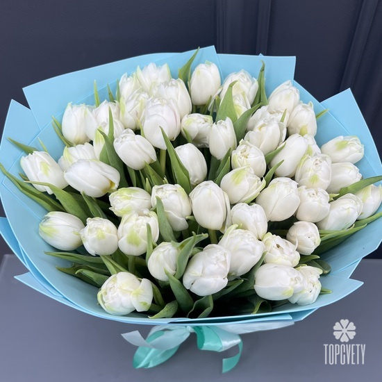 Букет из 51 белого пионовидного тюльпана