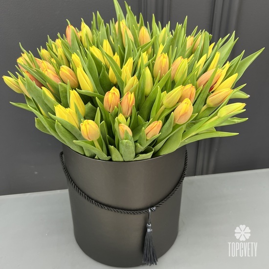 Букет из 101 тюльпана в коробке