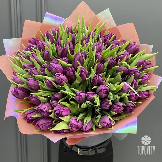 Букет из 101 сиреневого пионовидного тюльпана
