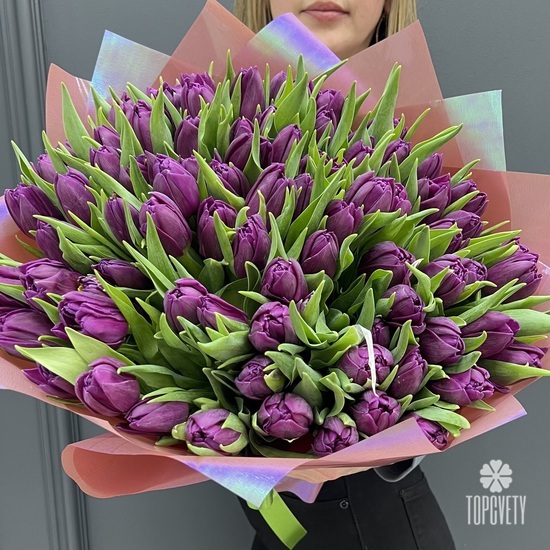Букет из 101 сиреневого пионовидного тюльпана